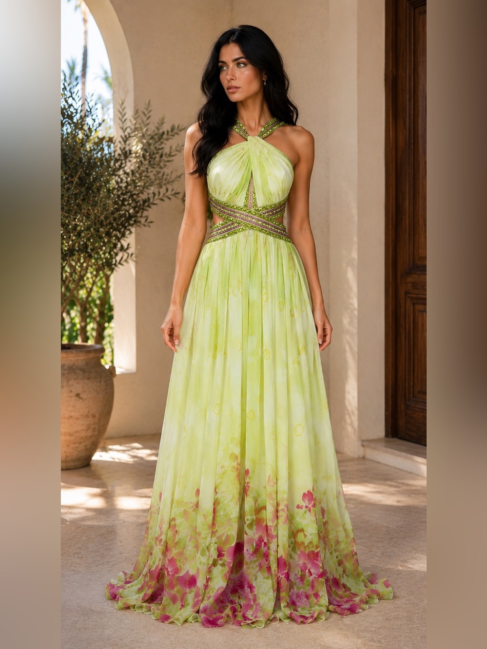 Y2K Camille La Vie Beaded Floral Chiffon Gown Petite 9